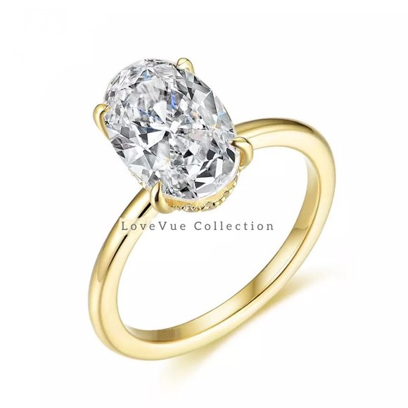 Certified 3ct. t.w. Oval Diamond in 10k Yellow Gold Crushed Ice Cut Wedding Ring - Picture 3 of 15